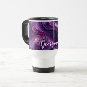 Mug De Voyage Nom personnalisé Effet peinture violet vibrant