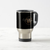 Mug De Voyage Nom personnalisé en script monogrammé or noir (Devant droit)