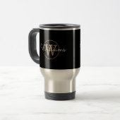 Mug De Voyage Nom personnalisé en script monogrammé or noir (Devant gauche)