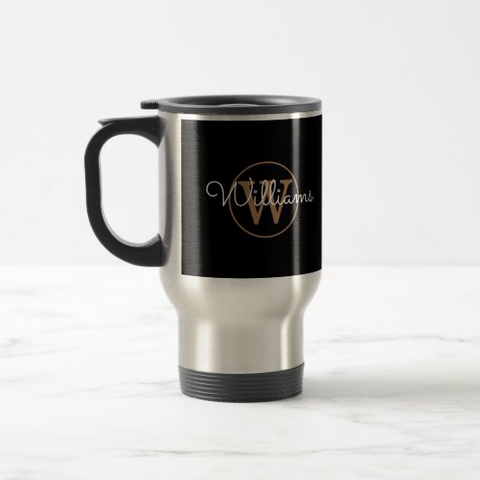 Mug De Voyage Nom personnalisé en script monogrammé or noir (Gauche)