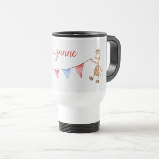 Mug De Voyage Nom personnalisé Giraffe et Kangaroo Bunting drape (Devant droit)