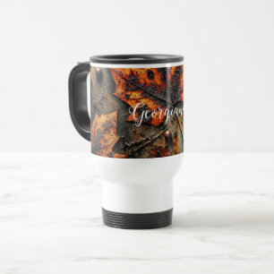 Mug De Voyage Nom personnalisé Grungy Autumen Feuilles industrie