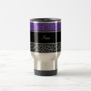 Mug De Voyage Nom personnalisé parties scintillant violet léop