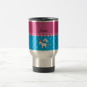 Mug De Voyage Nom personnalisé unicorne bleu pois