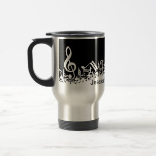 Mug De Voyage Notes musicales brouillées blanches personnalisé