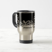 Mug De Voyage Notes musicales brouillées blanches personnalisées (Devant gauche)