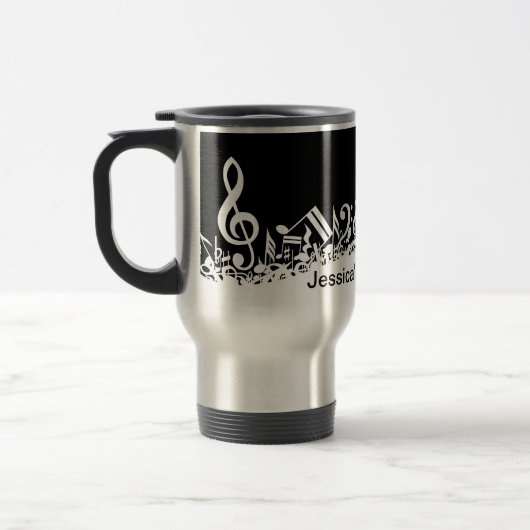 Mug De Voyage Notes musicales brouillées blanches personnalisées (Gauche)