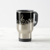 Mug De Voyage Notes musicales brouillées blanches sur le noir (Devant droit)