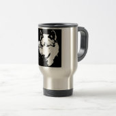 Mug De Voyage Oeuvre de Loup noir et blanc (Devant droit)