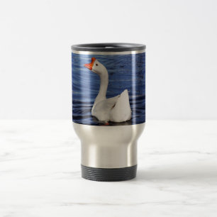 Mug De Voyage oie blanche nageant dans l'eau bleue