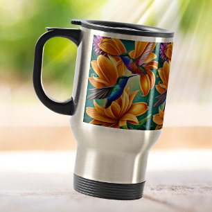 Mug De Voyage Oiseaux de Humming sur les fleurs d'Orange