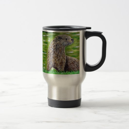 Mug De Voyage Otter sur une peinture de rive d'une rivière (Droit)