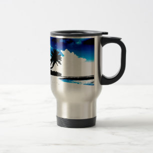 Mug De Voyage Palmier blanc noir bleu Silhouette