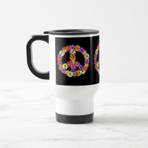 Mug De Voyage Panneau de paix Floral sur noir
