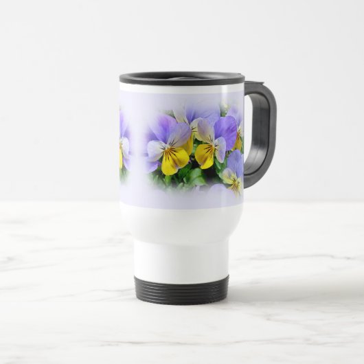 Mug De Voyage Pansies jaune et violet (Devant droit)