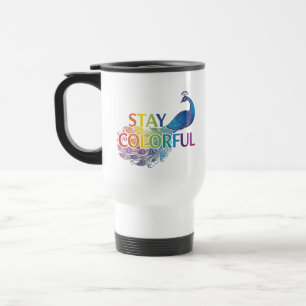 Mug De Voyage Paon motivationnel vibrant "Restez Coloré"