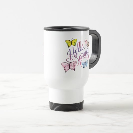 Mug De Voyage Papillon Bonjour printemps (Devant droit)