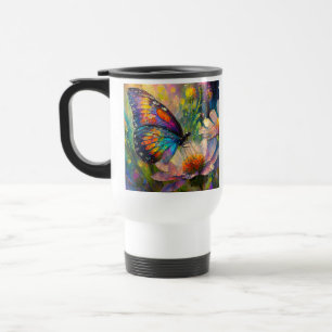 Mug De Voyage Papillon coloré et Fleurs sauvages à Sunrise