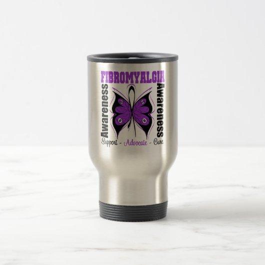 Mug De Voyage Papillon de conscience de fibromyalgie (Centre)