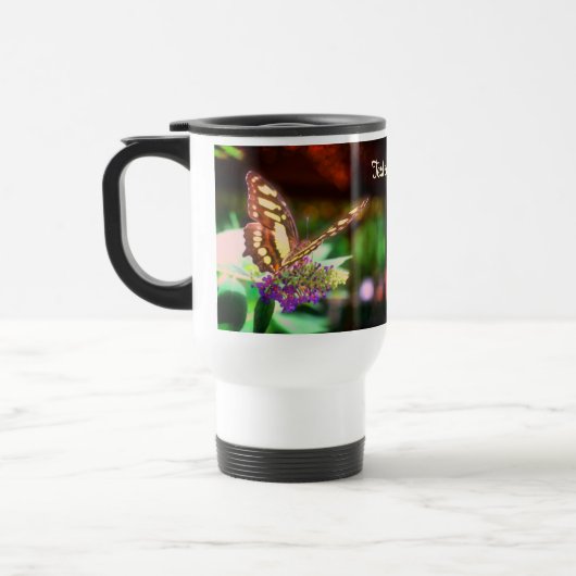 Mug De Voyage Papillon doux sur Fleur Personnalisé (Gauche)