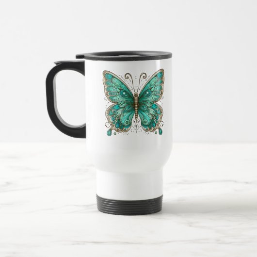Mug De Voyage Papillon turquoise élégant (Gauche)