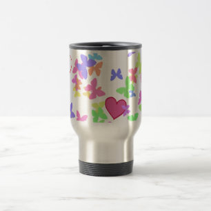 Mug De Voyage papillons colorés et coeurs amoureux
