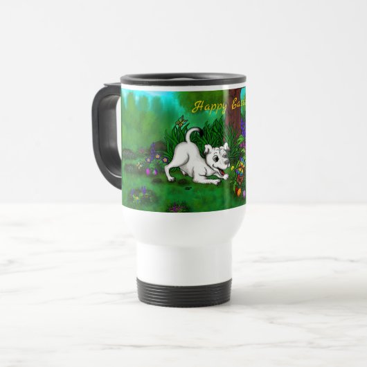 Mug De Voyage Pâques - Chiot Capo et Papillon (Devant gauche)