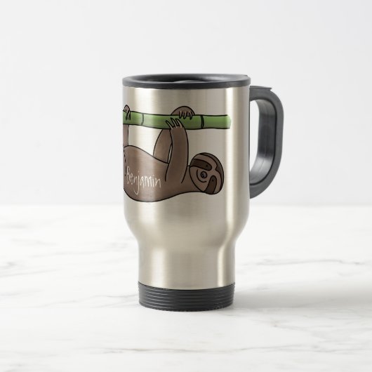 Mug De Voyage Paresse souriante mignon sur dessin animé en bambo (Devant droit)