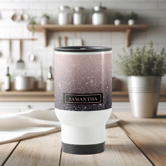Mug De Voyage Parties scintillant moderne noire et rose Étincell
