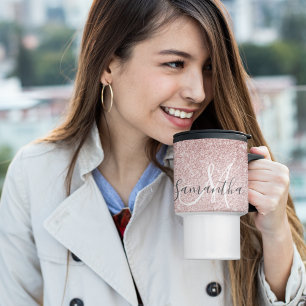 Mug De Voyage Parties scintillant rose moderne étincelles Nom pe