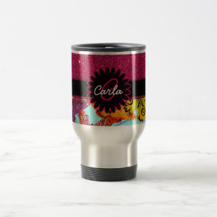 Mug De Voyage Parties scintillantes roses et monogramme coloré