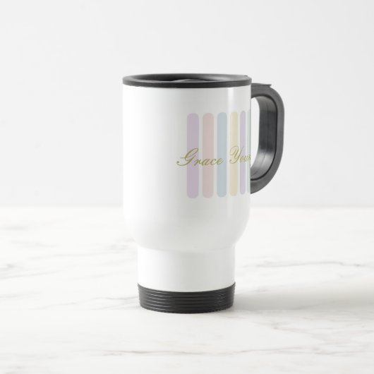 Mug De Voyage Pastel Vertical Stripes Script Name (Devant droit)