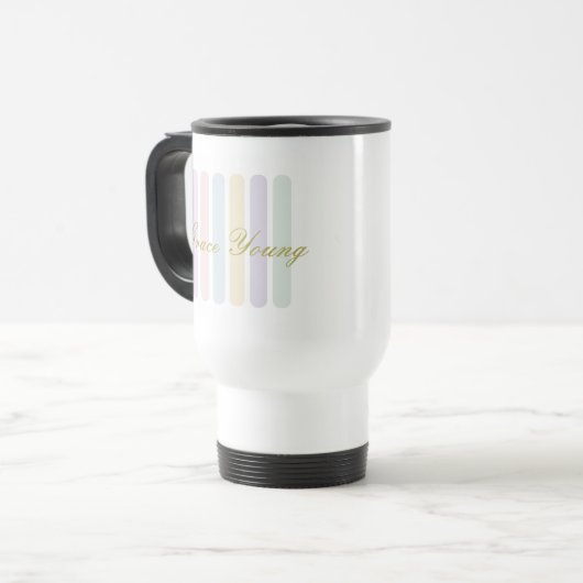 Mug De Voyage Pastel Vertical Stripes Script Name (Devant gauche)