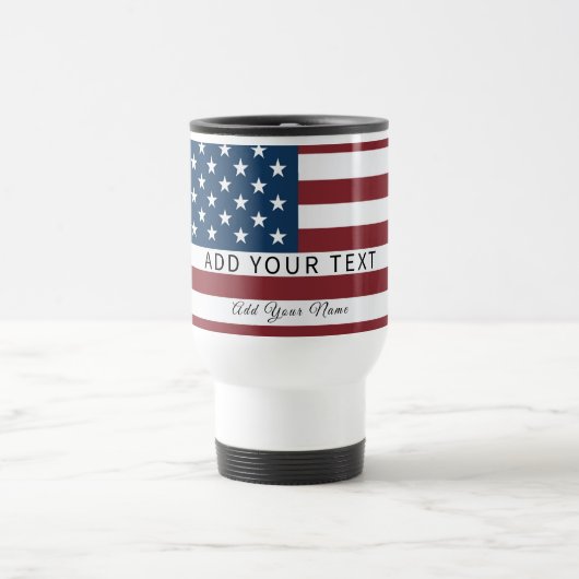 Mug De Voyage Patriotic US Flag Custom Text Name (Centre)