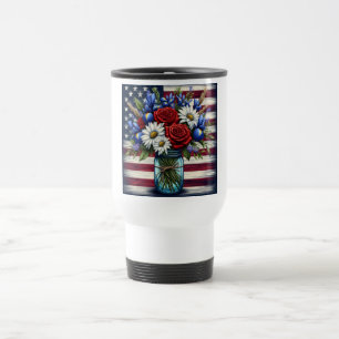 Mug De Voyage Patriotique, floral en détresse