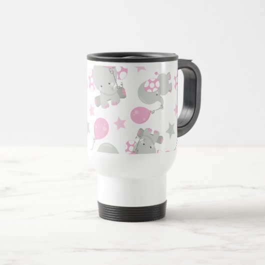Mug De Voyage Pattern of Elephants, Cute Elephants - Pink Gray (Devant droit)
