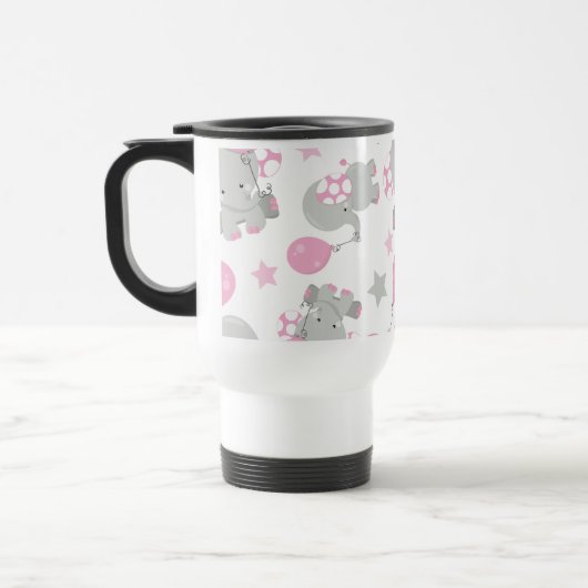 Mug De Voyage Pattern of Elephants, Cute Elephants - Pink Gray (Gauche)