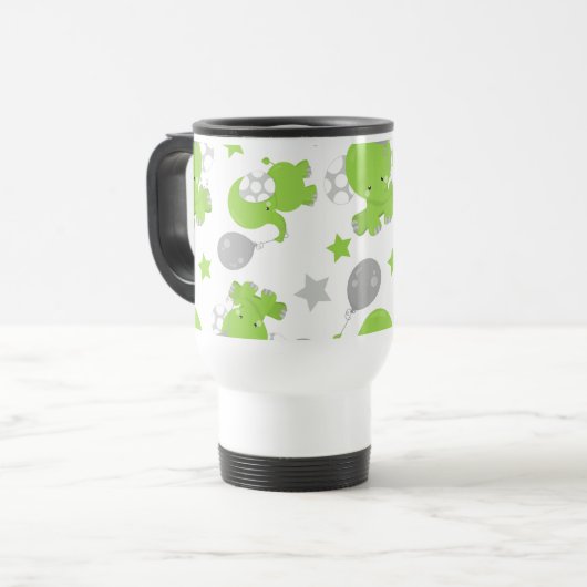 Mug De Voyage Pattern of Green Elephants, Cute Elephants, stars (Devant gauche)
