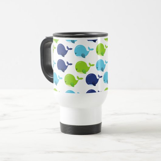 Mug De Voyage Pattern of Whales, Cute Whales, Sea Animals (Devant gauche)