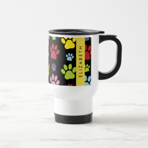 Mug De Voyage Paws Colorés, Motif Paw, Paws Chiens, Votre Nom
