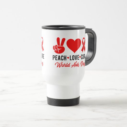 Mug De Voyage Peace Love Cure | Sensibilisation au sida (Devant droit)