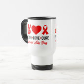 Mug De Voyage Peace Love Cure | Sensibilisation au sida (Devant gauche)