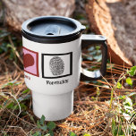 Mug De Voyage Peace Love Forensics<br><div class="desc">Un signe de paix,  un coeur et une empreinte qui sert de preuve légale. Excellent cadeau pour un légiste ou un détective.</div>