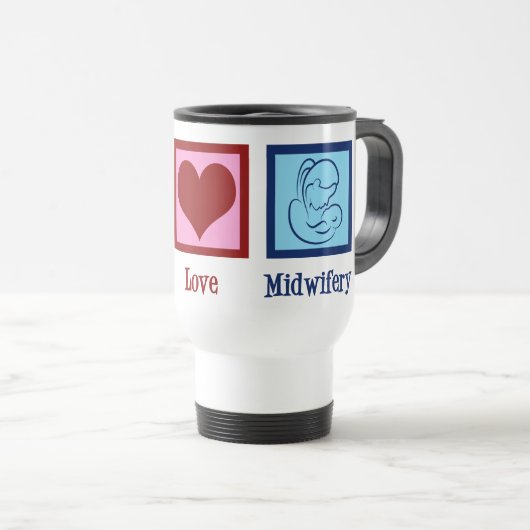 Mug De Voyage Peace Love Midwifery mignonne sage-femme (Devant droit)
