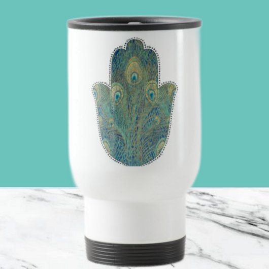 Mug De Voyage Peacock Feather Hamsa