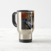 Mug De Voyage Peinture d'art de loup gris (Devant gauche)