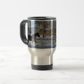 Mug De Voyage Percheron noir en hiver neige et forêt (Devant gauche)