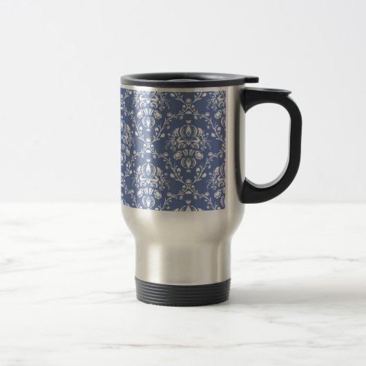 Mug De Voyage Périwinkle bleu et blanc Damas (Droit)