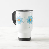 Mug De Voyage Personalized Blue Daisy Floral Name Custom Design (Devant gauche)
