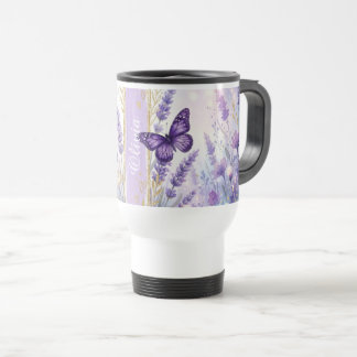 Mug De Voyage Personalized Lavender Butterfly 15oz Travel Cup